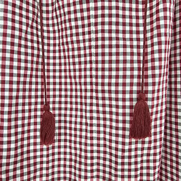 Madewell Womans size XS Bell Shift Gingham Plaid Popover Blouse Tassel Tank Top - Picture 2 of 8